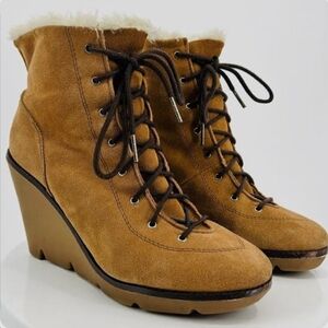 Michael Kors Brown Lace-Up Wedge Boots